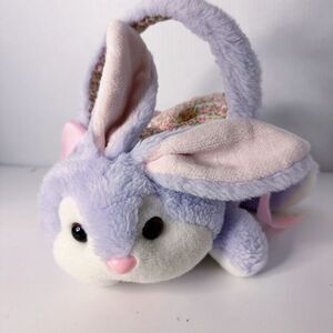 Vintage‎ Plush Easter Bunny Basket Soft Tote Bag White Pink Plush